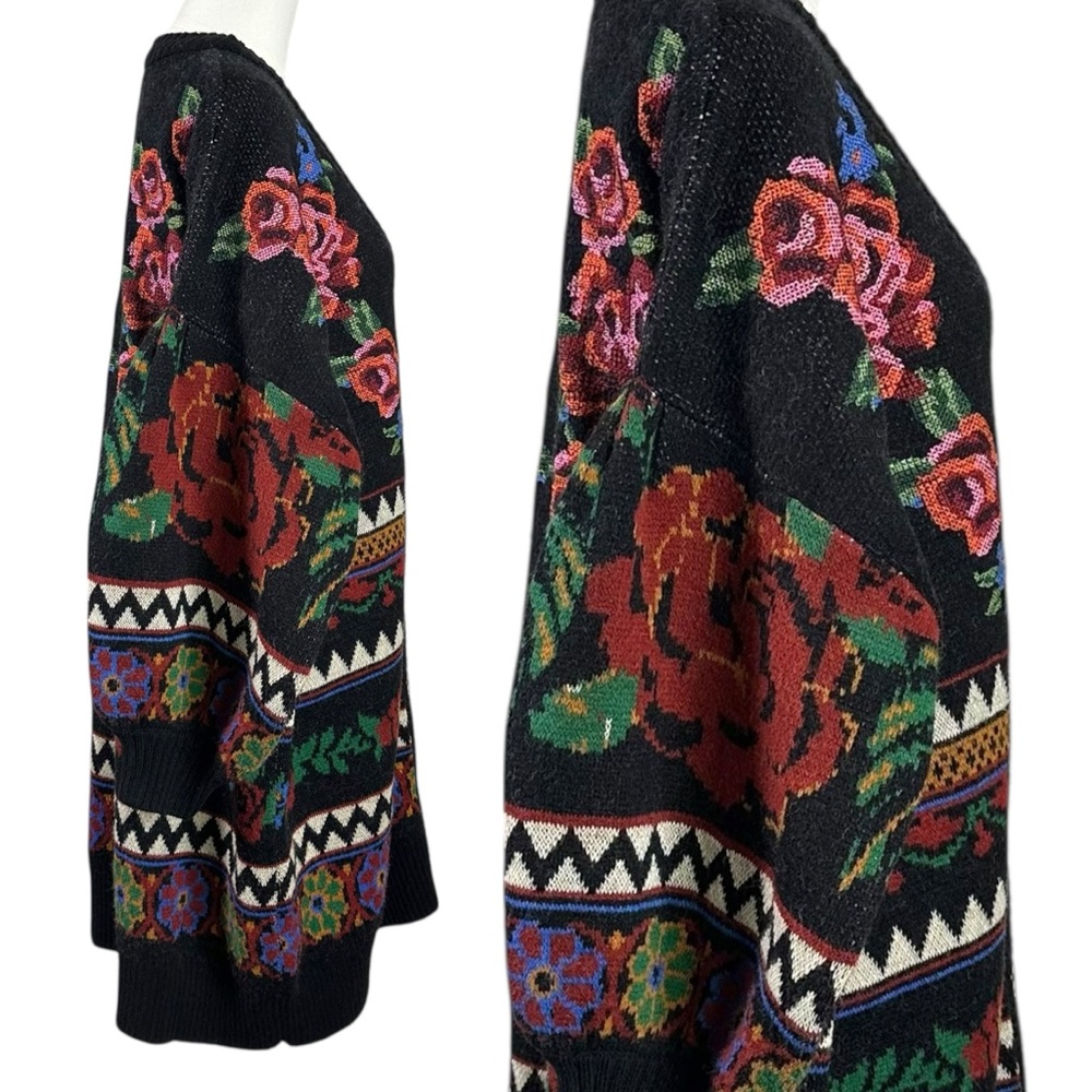 FARM Rio Black Floral Embroidered Chunky Cardigan with Red & Blue Roses - Picture 12 of 15